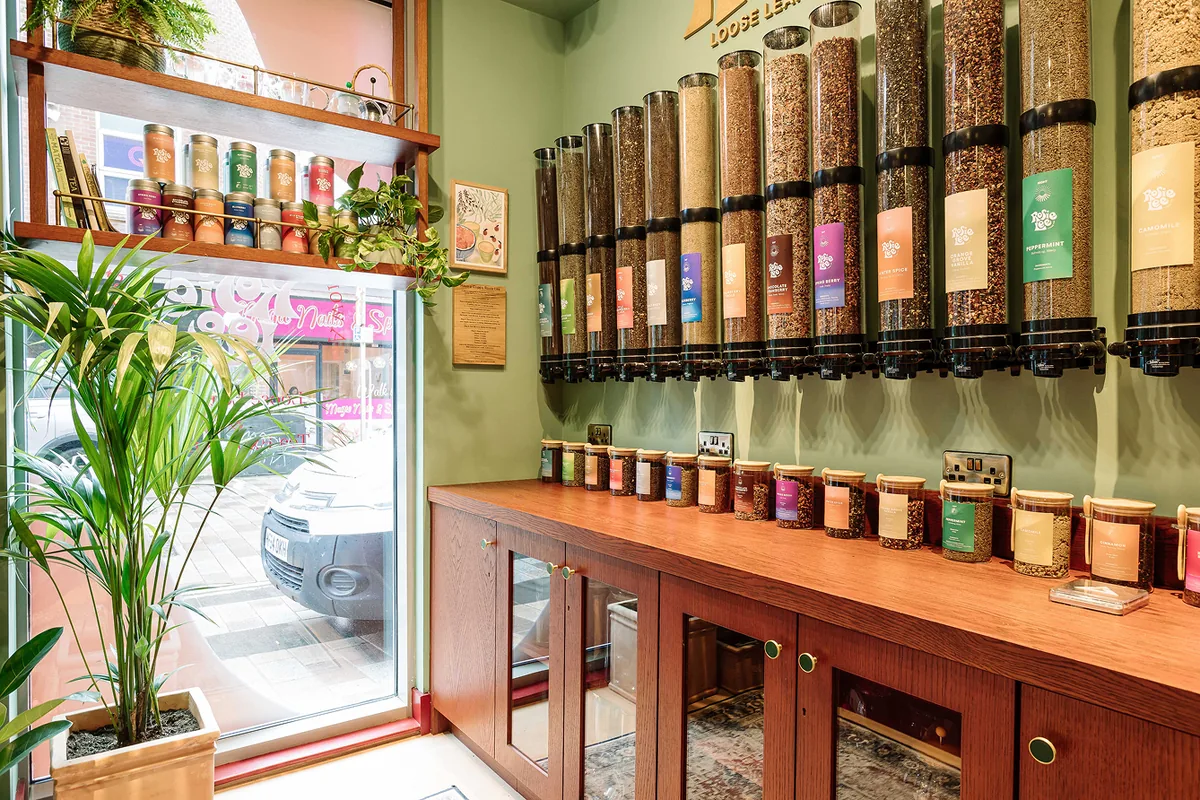 Loose-leaf teas ready for tasting at Rosie Lee Belfast